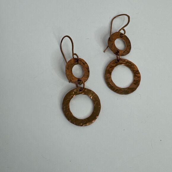 Copper Washer Earrings French Hook Handmade Minimalist Boho Hippie Handmade - Picture 4 of 5
